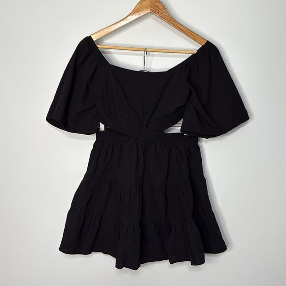 Shy Velvet Black Flutter Sleeve Crossover Sundress Size Small - Picture 4 of 9